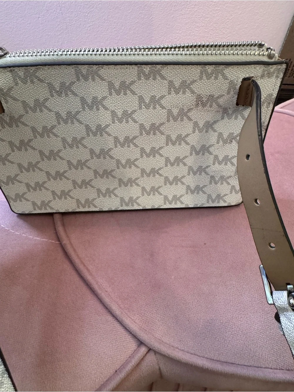Michael Kors White Beige MK Logo Chain Crossbody